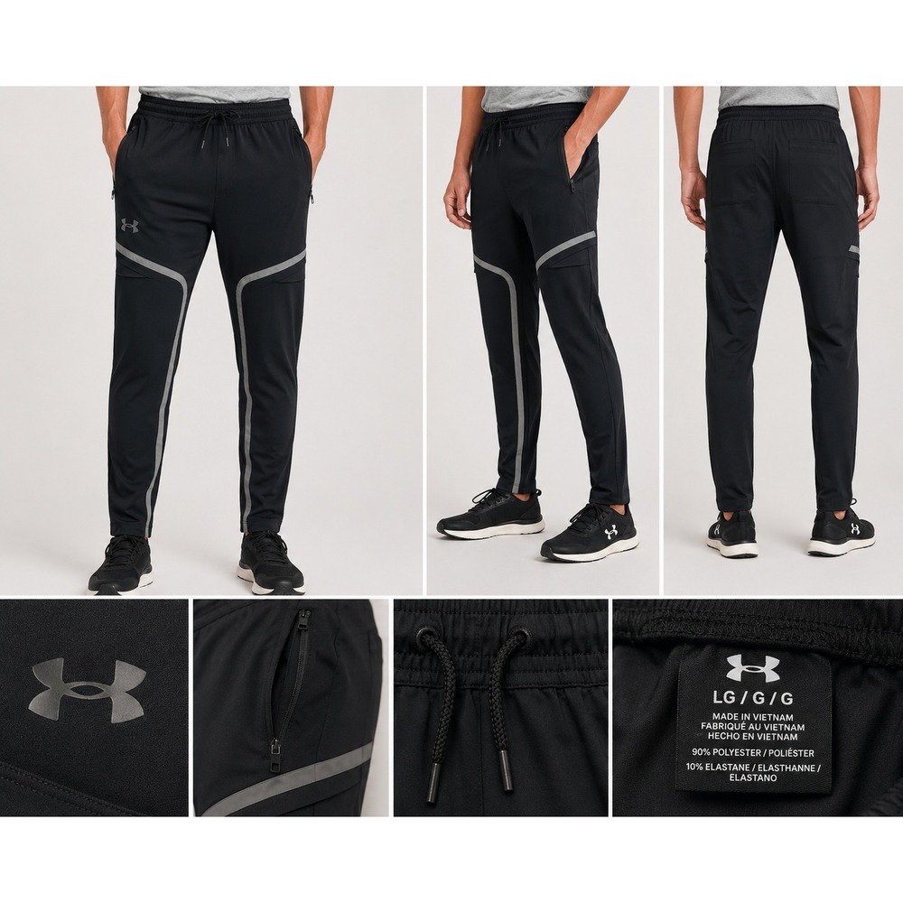 Under Armour Unstoppable Cargo Pants Mens Large Black Joggers Tapered Leg 3440